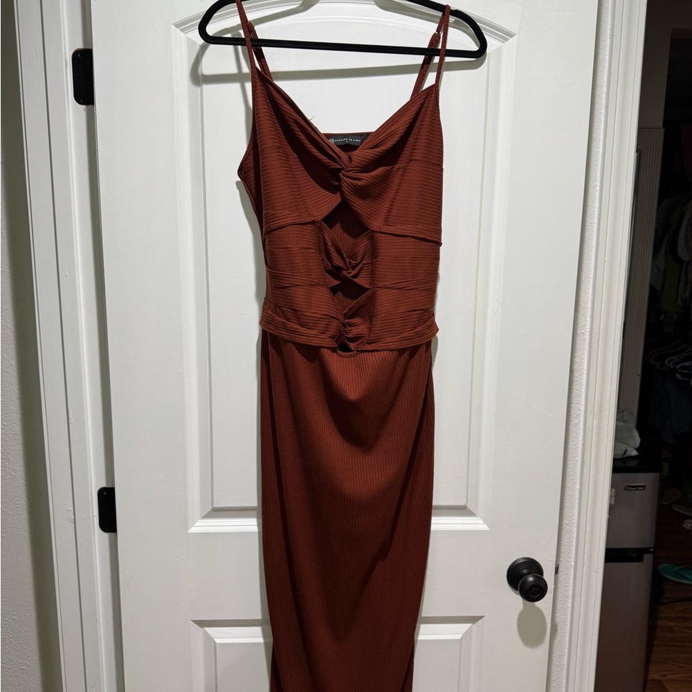Fashion to Figure Brown Tie Front Sheath Midi Dress